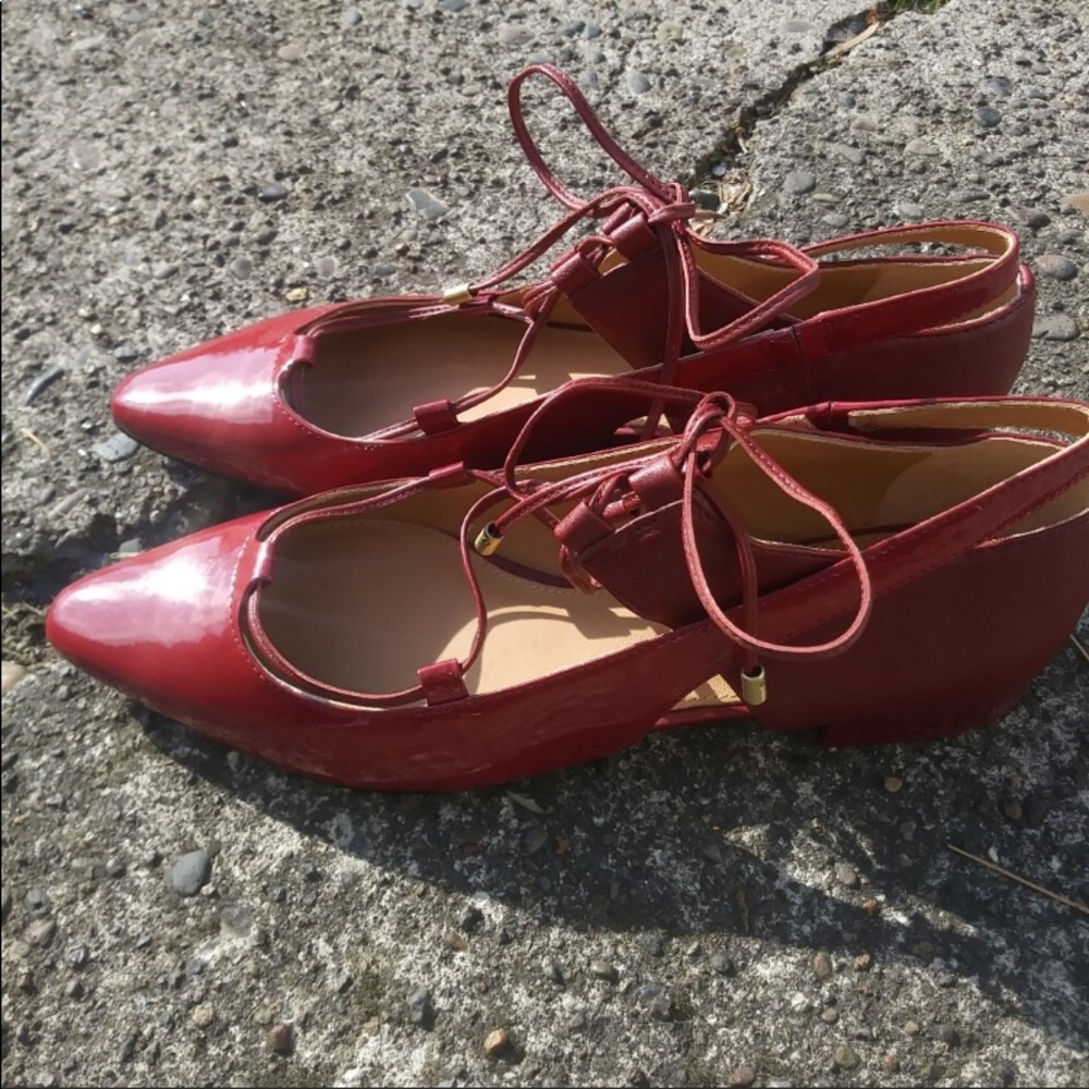 New! Calvin Klein Red Patent Leather Strappy Flats